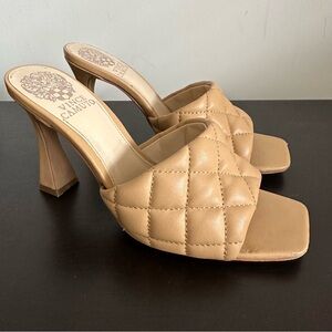 Vince Camuto Quilted Leather Mules Sandals Tan 6.5